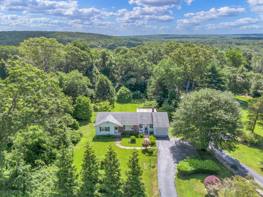 Aerial view of a suburban home