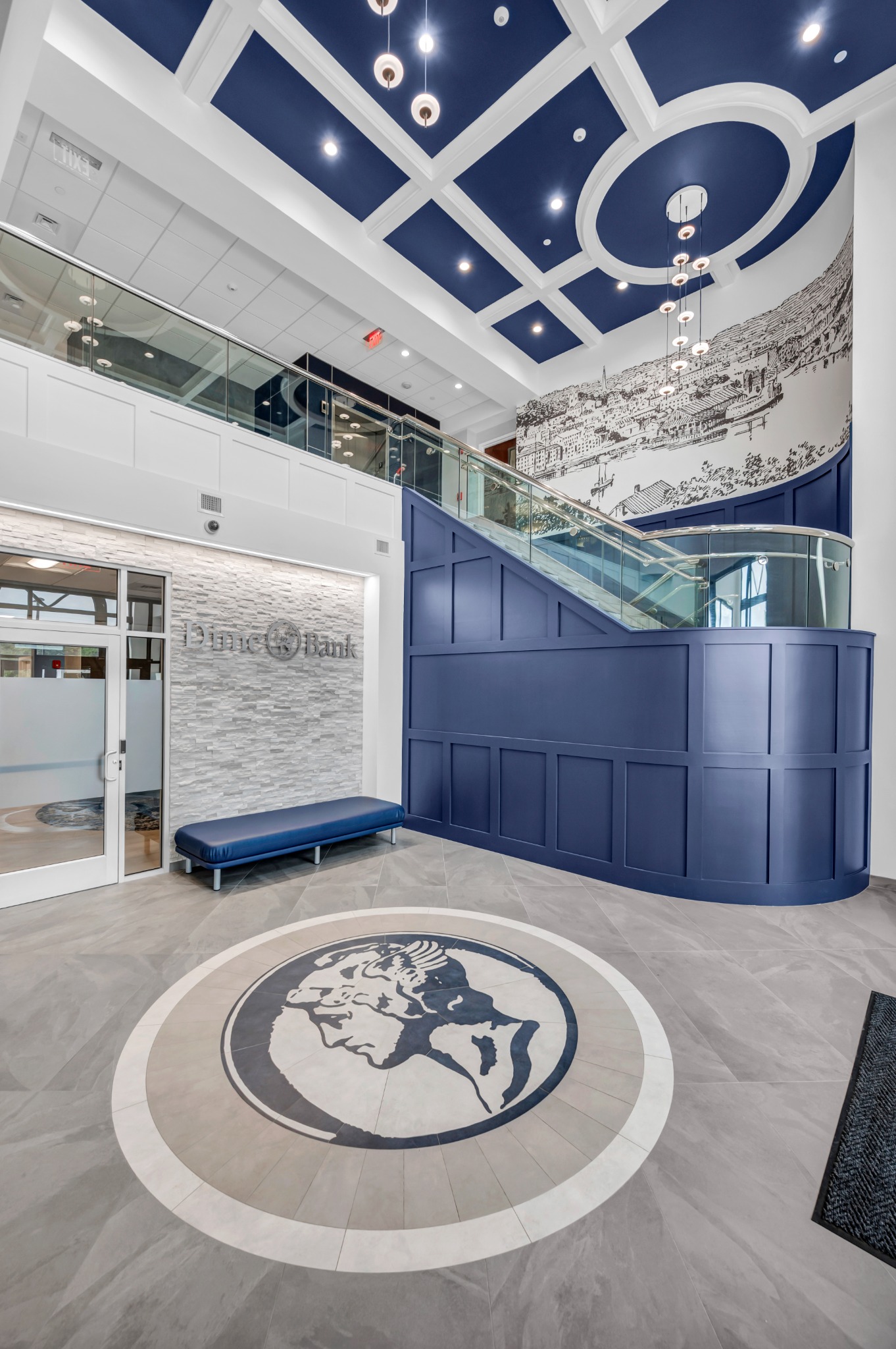 Dime Bank staircase, mural and architectural lighting