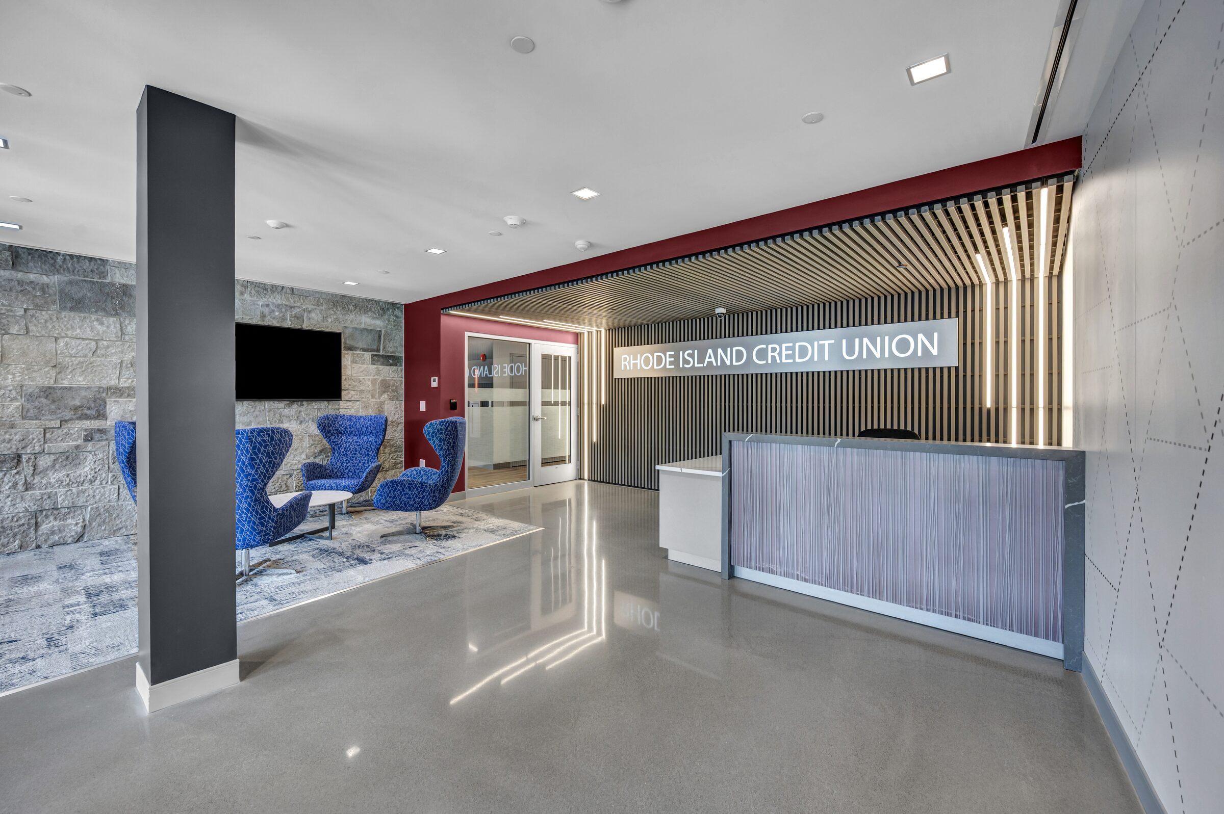 Rhode Island Credit Union commercial lobby photographed for NES Group