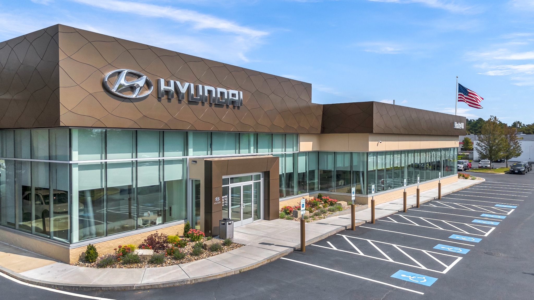 Completed Route 44 Hyundai dealership photographed from the air